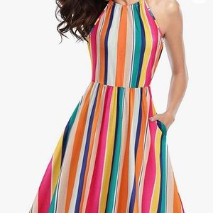 Multicolored striped knit sundress with pockets